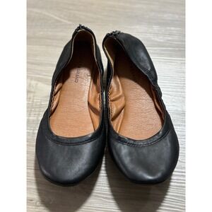 Lucky Brand Black Leather Ballet Flats Zip Back Women's Size 8M